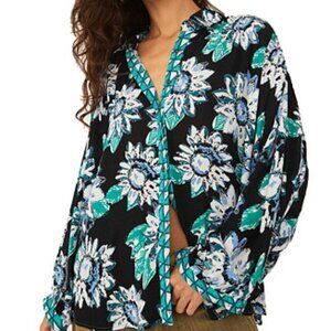 FREE PEOPLE Womens' Good Vibrations Black Floral Blouse Size XS